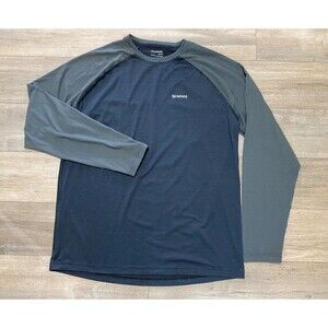 Simms Shirt Mens XL Black Gray Crew Long Sleeve Base layer Fishing Outdoors